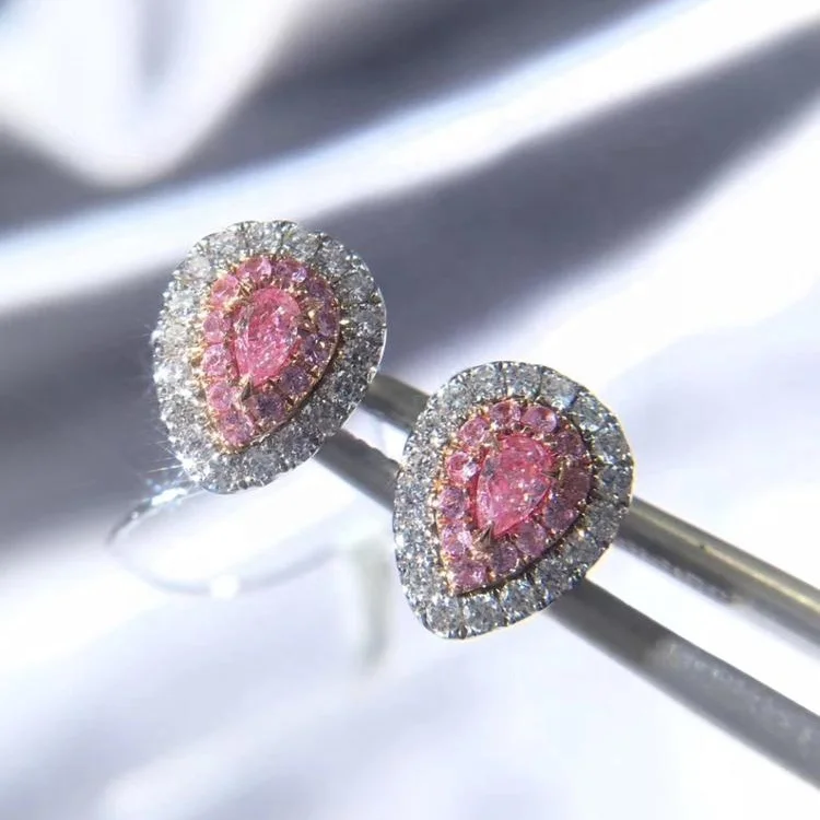 18 carat 18K AU750 Wholesales Pear Cut Pink Diamond Stud Earrings Jewelry