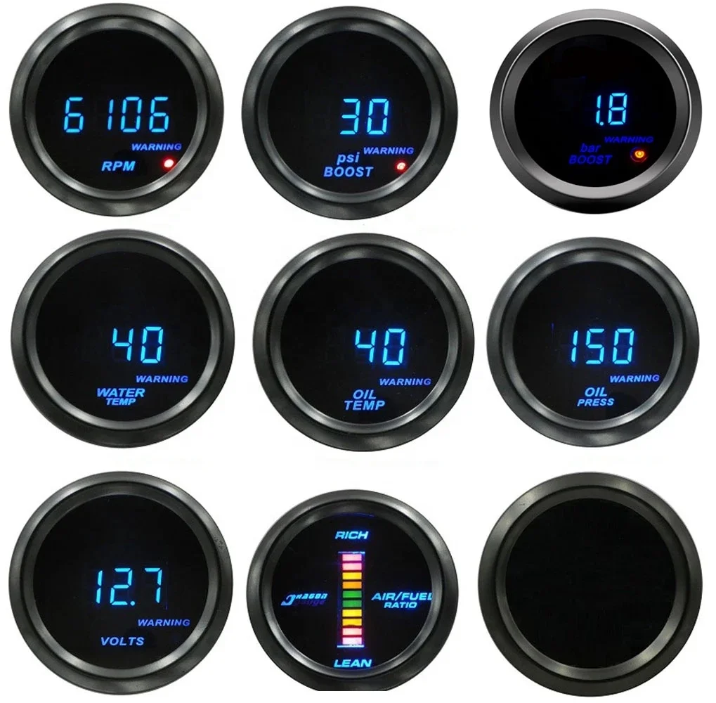 52mm Turbo Boost PSI BAR Oil Pressure Oil Water Temp Gauge Voltmeter Tachometer rpm Meter For Car With Warning Light