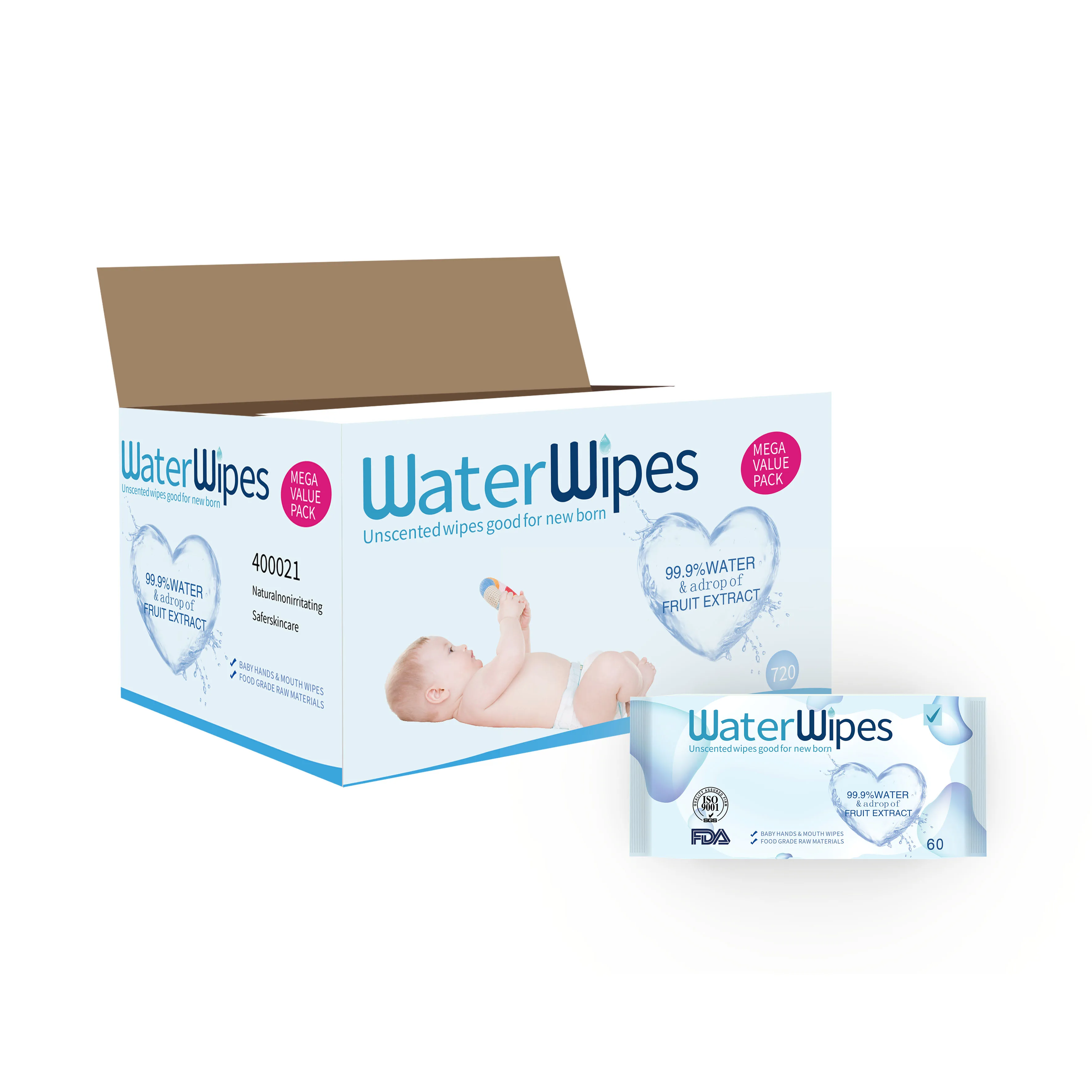 High Quality Organic Sensitive Custom Private Label Baby Feminine Water Wet Wipes