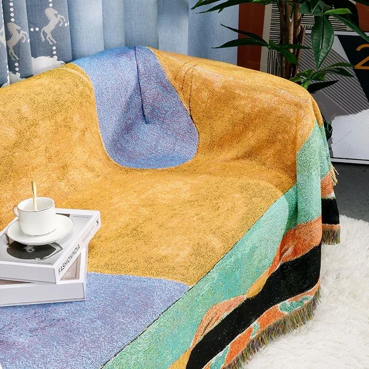 Home textiles custom gourd oil painting design Jacquard Tapestry Woven Throw Blanket with Factory Price