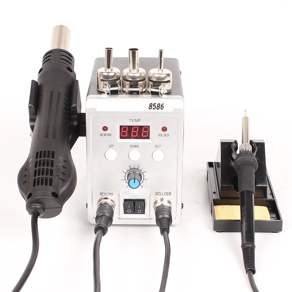 Green 8586 2 in 1 SMD Rework Soldering Station Kit Hot Air Soldering Station