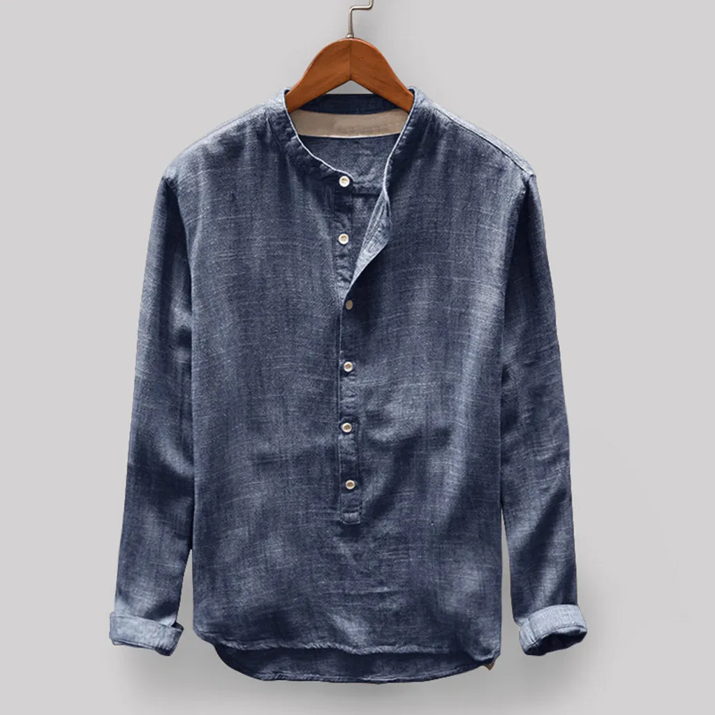 Wholesale Casual Summer Breathable Long Sleeve Button Down Linen Men Shirt