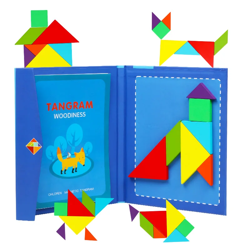 
Children Magnetic Jigsaw Puzzle Book Kids Wooden Toys Shapes Board Tangram Early Educational Toys For Child Development 