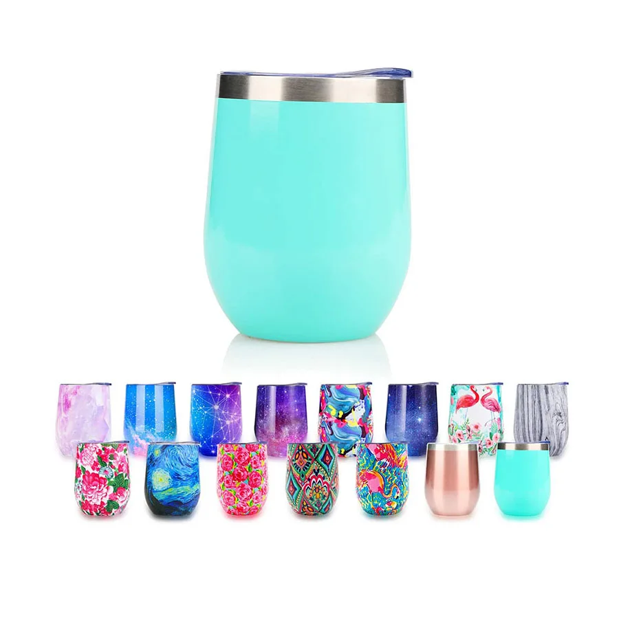 top seller 12oz double wall stainless steel custom wine tumbler insulated vacuum egg shape mugs wine glass with lids