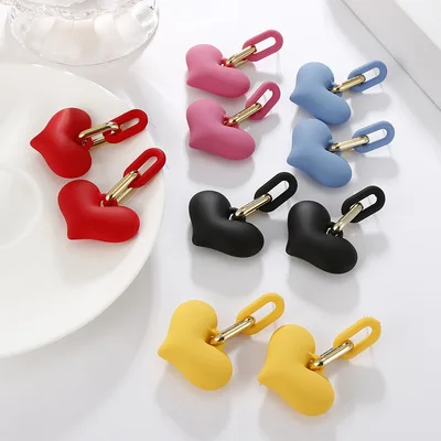 New Arrival Top Selling Good Quality Lovely Candy Color Heart Soft Glue Handle Lacquer Personality Jewelry Earrings Trendy