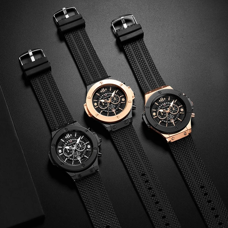 VAVA VOOM Mens Watches Luxury Rose Gold Business Quartz Wristwatch Silicone Strap Calendar relogio masculino Dropshipping 2019