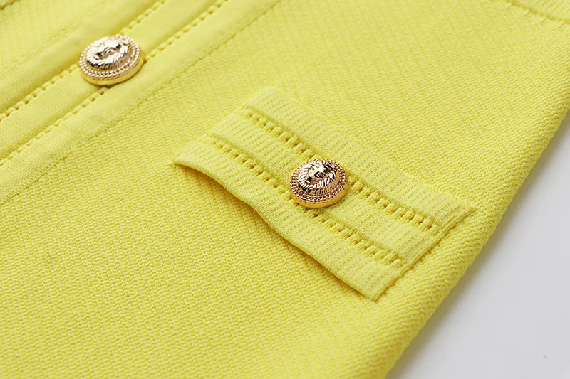 2024 New ready to ship or custom high quality top fashion v neck knitted yellow dresses women elegant