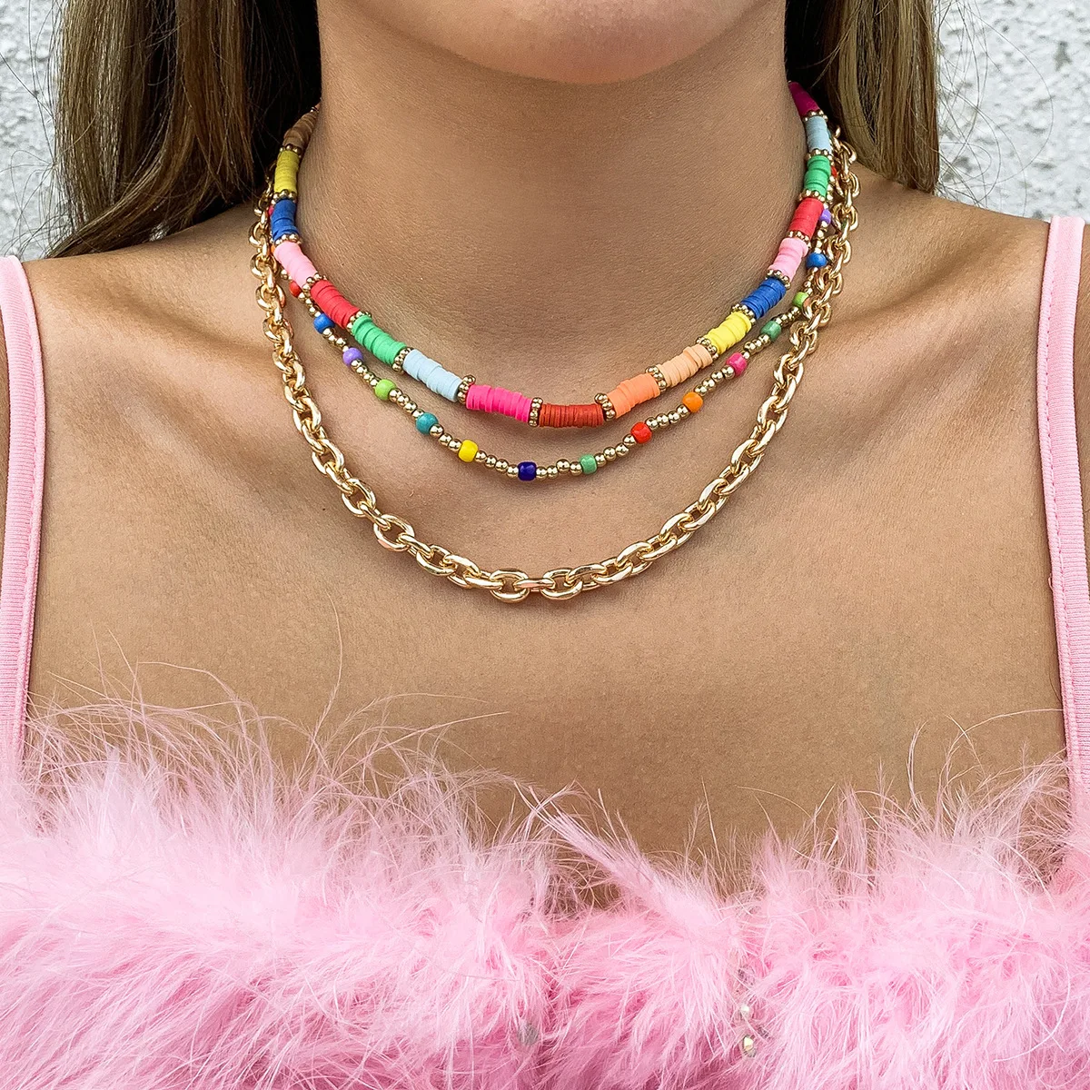 Personality Joker Multilayer Jewelry Suit Polymer Clay Bohemians Colorful Necklace