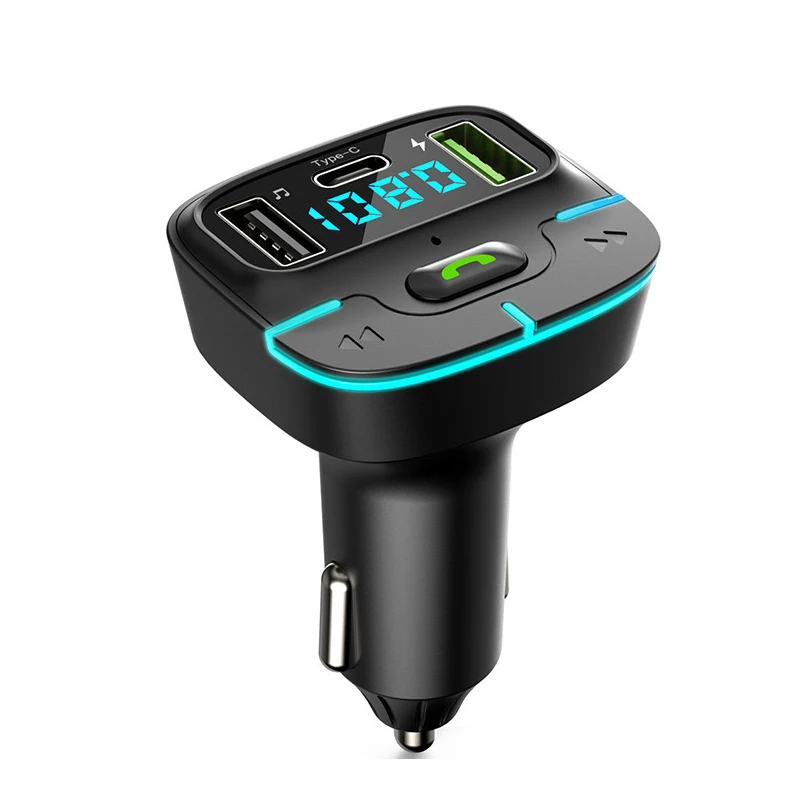 Blue-tooth 5.3 FM Transmitter PD Type-C Dual USB Fast Charger Handsfree U Disk Car MP3 Play Modulator