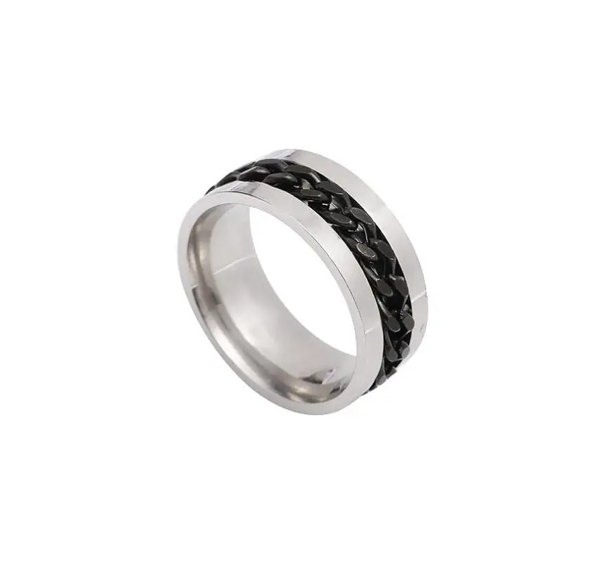 Explosion Unisex Stainless Steel Link Chain Rotated Finger Ring jewelry Hip-Hop Hipster Style Silver Gift Party