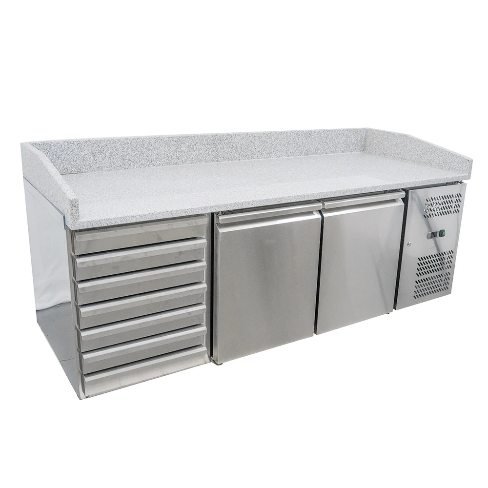 CNJT 390L  pizza series marble worktop 2 solid doors 7 drawers refrigerator  chiller counter