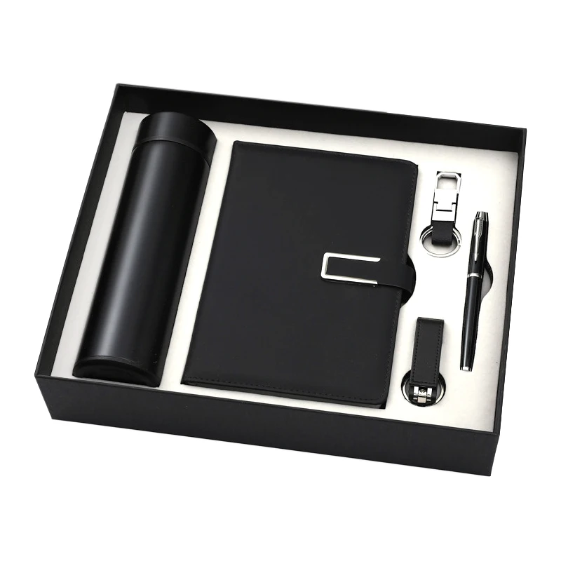 5 in 1 Elegent Gift Set Metal Pen 16GB Usb Flash Drive 304 Stainless Thermos A5 Notebook Custom Men Gift Set For Business