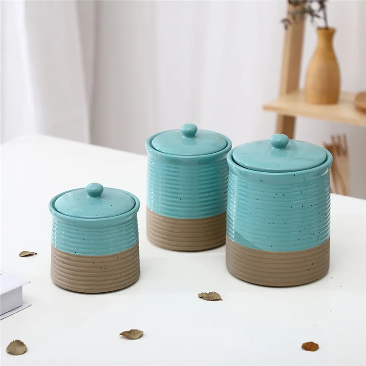 Latest arrival kitchen food container custom cheap tea sugar coffee ceramic storage jars set with lid