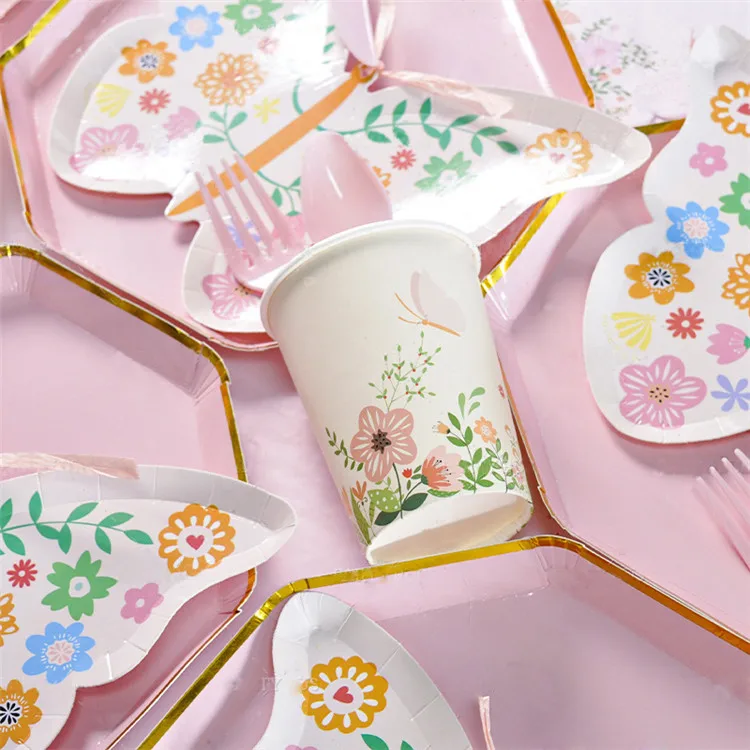New Design Custom Paper Plate Tableware Kit Disposable Plate For Girl Birthday Party Decoration birthday dishes