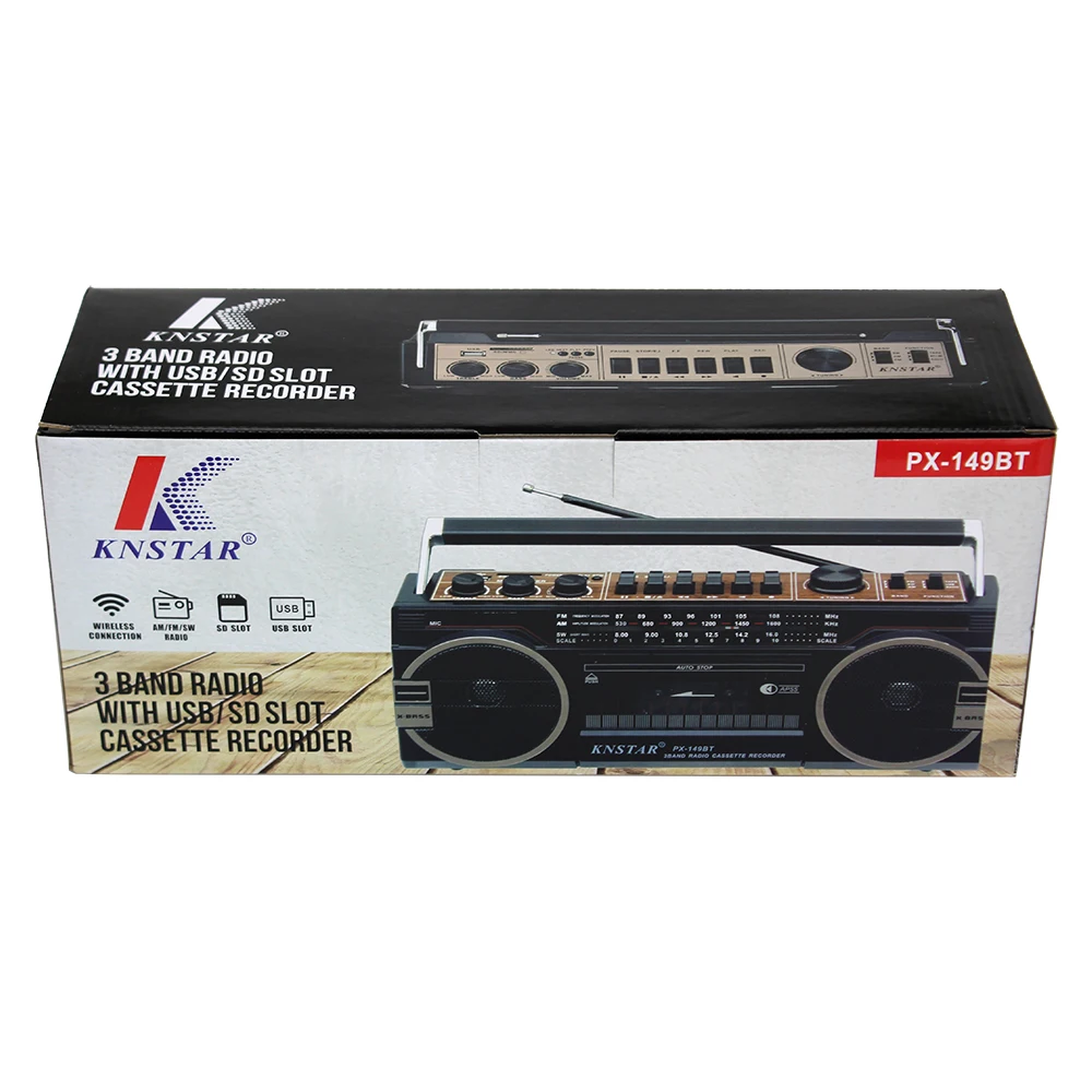 2022 AC DC FM Radio Handle Wireless BT USB SD Retro Classic Radio Speaker Cassette Recorder Player PX-149BT