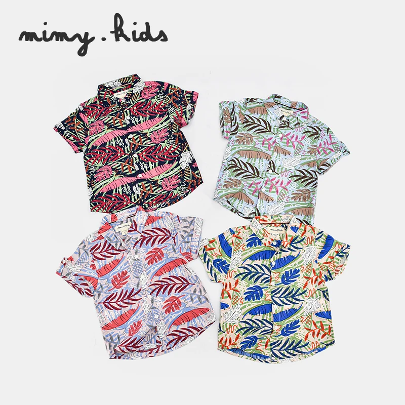 Оптовая продажа детской одежды Летняя Пляжная Стильная Детская Хлопковая и льняная рубашка с принтом для мальчиков с коротким рукавом