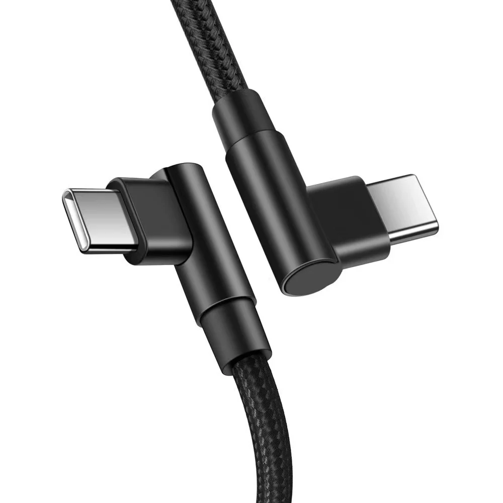 Right Angle 90 degree 60W 3A Quick Charge USB C Cable Type-c to Type-c Fast Charging USB-C PD Cable for Samsung