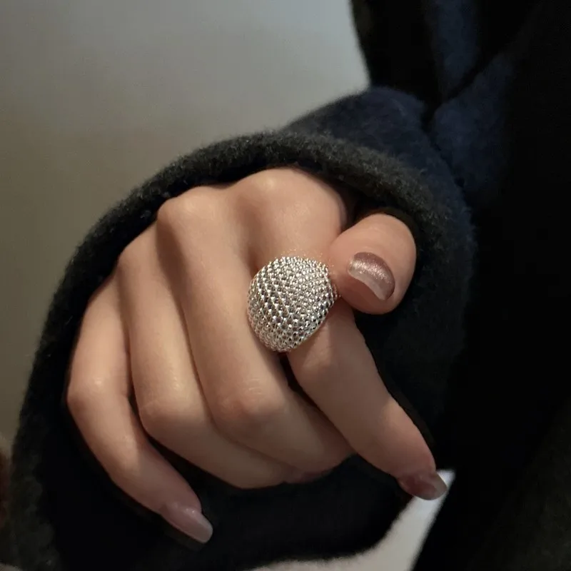 Uniquely designed S925 sterling silver ball ring Korean fashion INS style texture ring wholesale