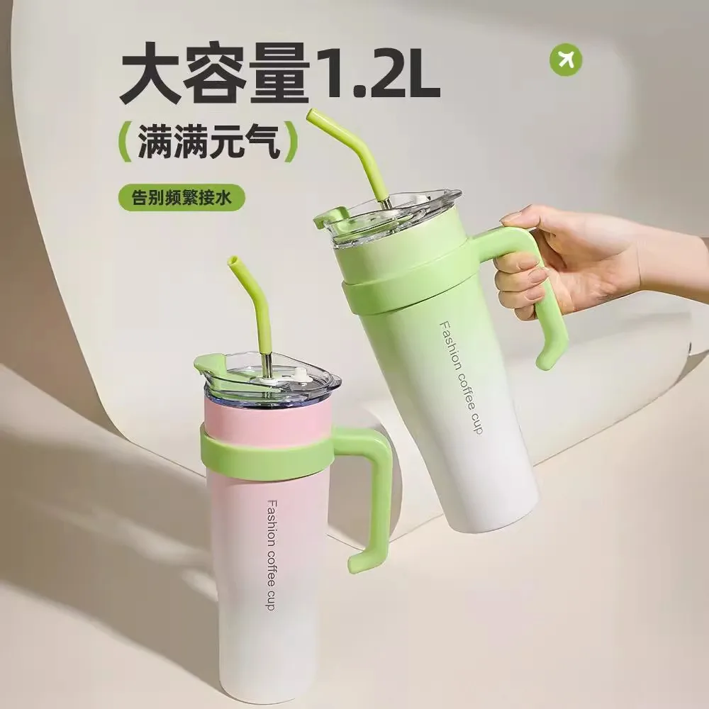 Lang Wholesale 1.25L With Straw Insulation and Cold Insulation Thermos Flask Stainless Steel Thermos for Travel
