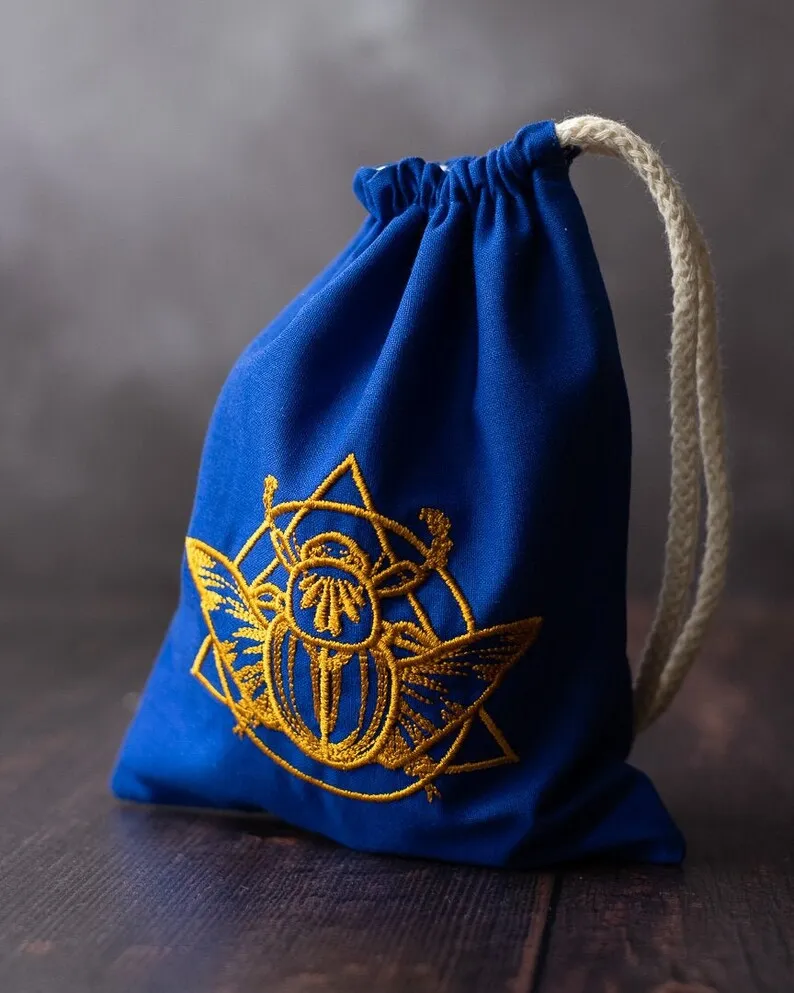 Hot Customized Satin Bags with Drawstring Scarab Egyptian Occultist Drawstring Bag for Tarot Card Storage
