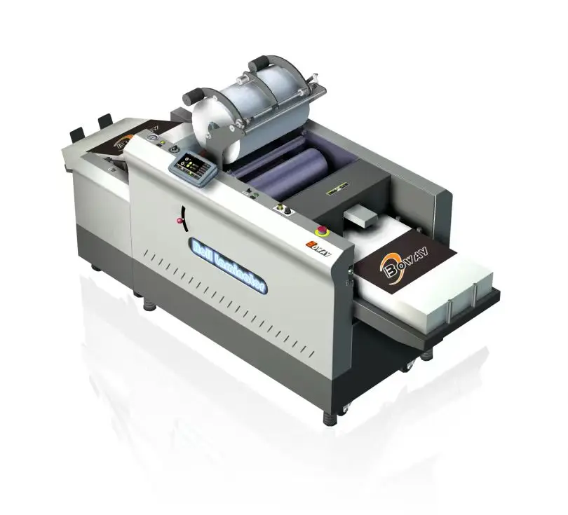 Boway up air Suction Feeder 390mm  Roll to Roll Laminator with Rewinder and Paper Processor Auto Breaker Laminator
