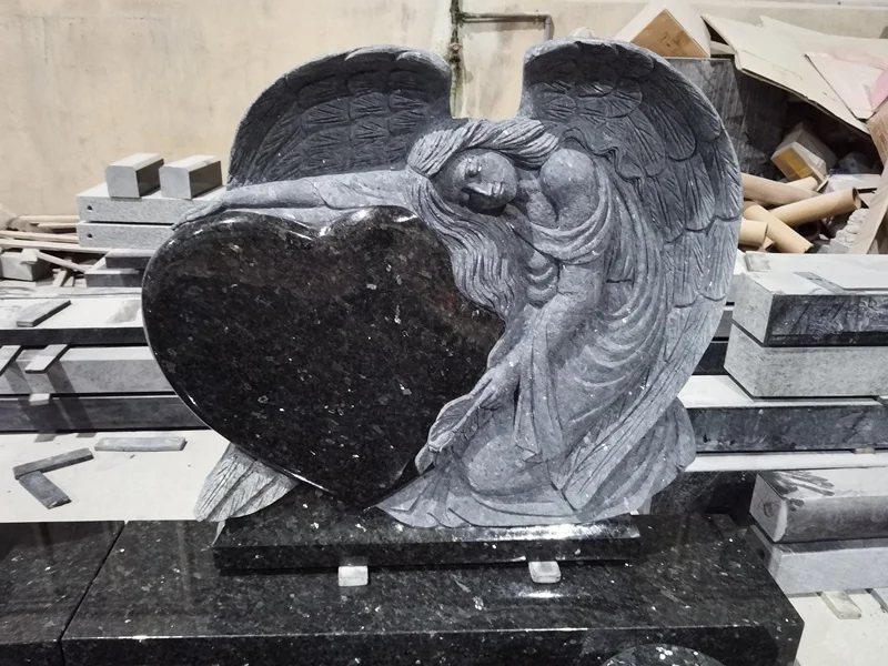 Large Granite Heart Shaped Angel Headstone For Cemetery Emerald Pearl Angel Gravestone Headstone with Factory Price