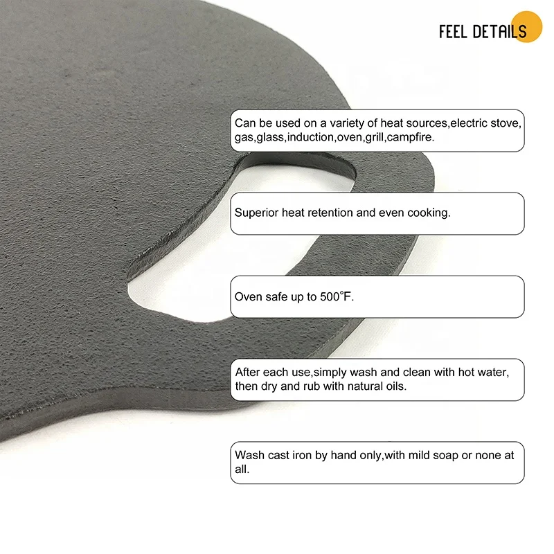 Cast Iron Griddle Pre-seasoned Round Cast Iron Pan for Pancakes Pizzas and Quesadillas