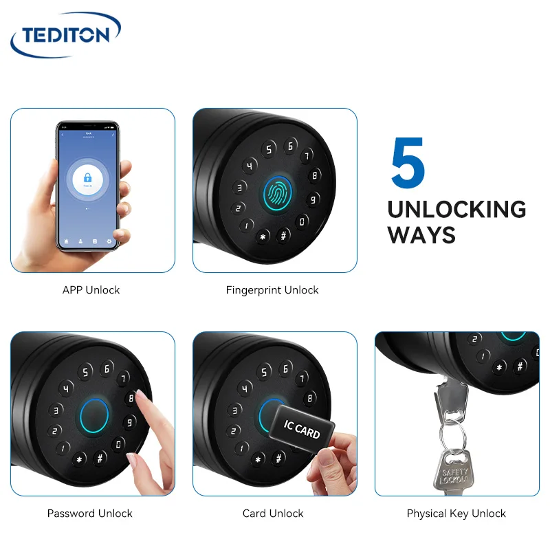 Tediton Magnetic High Quality Wifi App Code Intelligent Front Door Fingerprint Smart Gate Lock