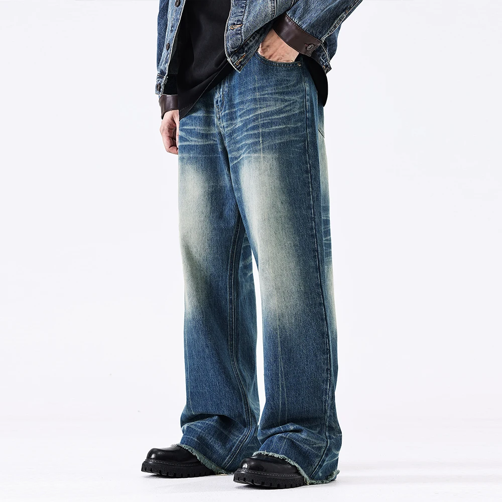 Custom streetwear acid washed denim Y2K vintage mens jeans loose fit  jeans oversized Jeans Pants