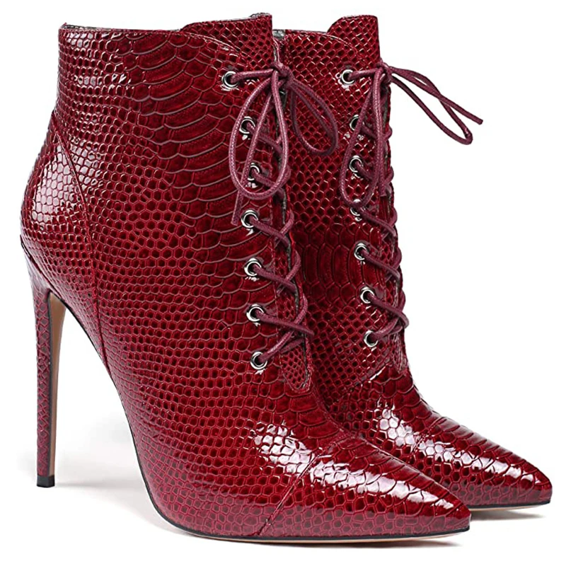 Ботинки женские на шпильке, натуральная кожа, заостренный носок, на шнуровке, рабочие полусапожки, обувь на высоком каблуке