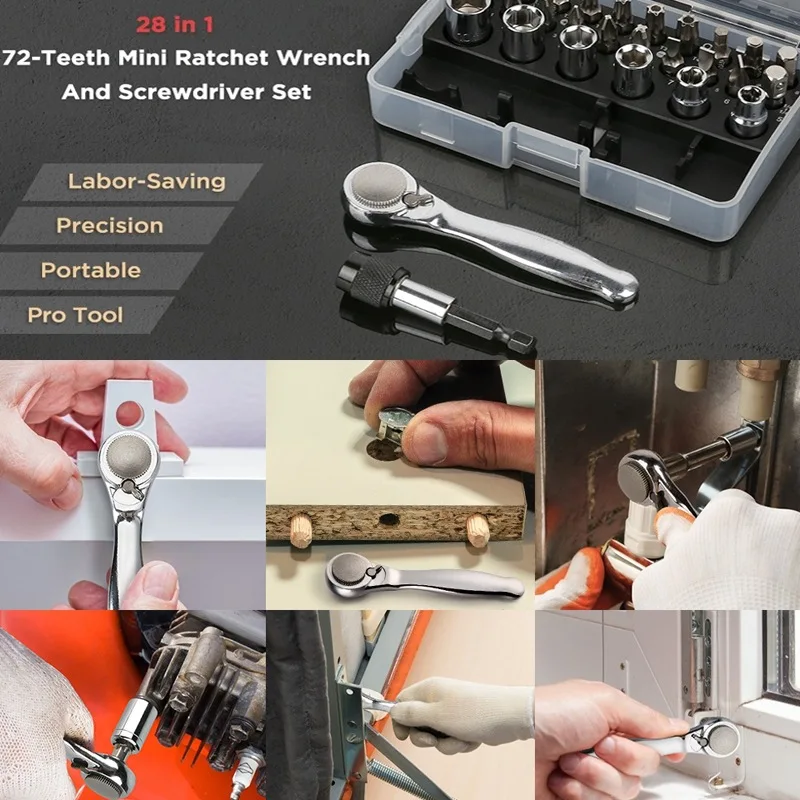 Multi-function mini 28 in 1 sleeve inside hexagonal ratchet wrench screwdriver tool set