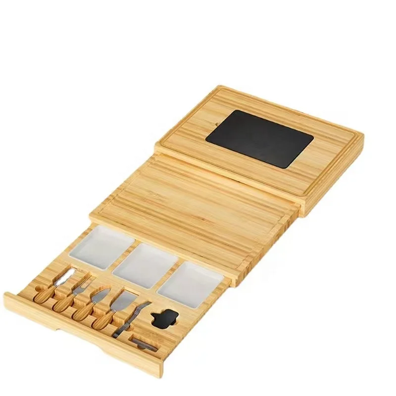 Bamboo cheese board Bamboo three-layer retractable cheese board wooden cheese tray