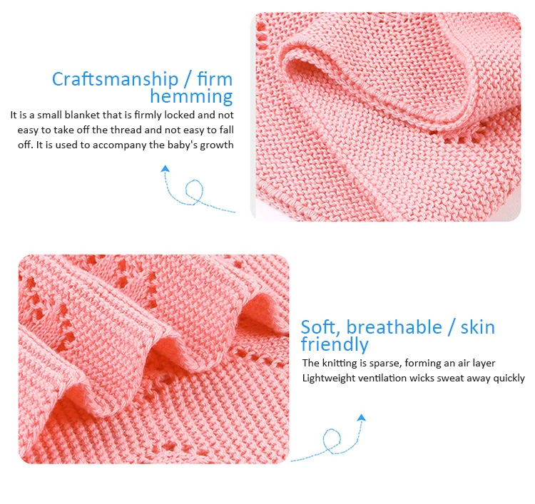 Crochet Summer Knit Blue 100% Organic Cotton Baby Blanket For Kids Baby