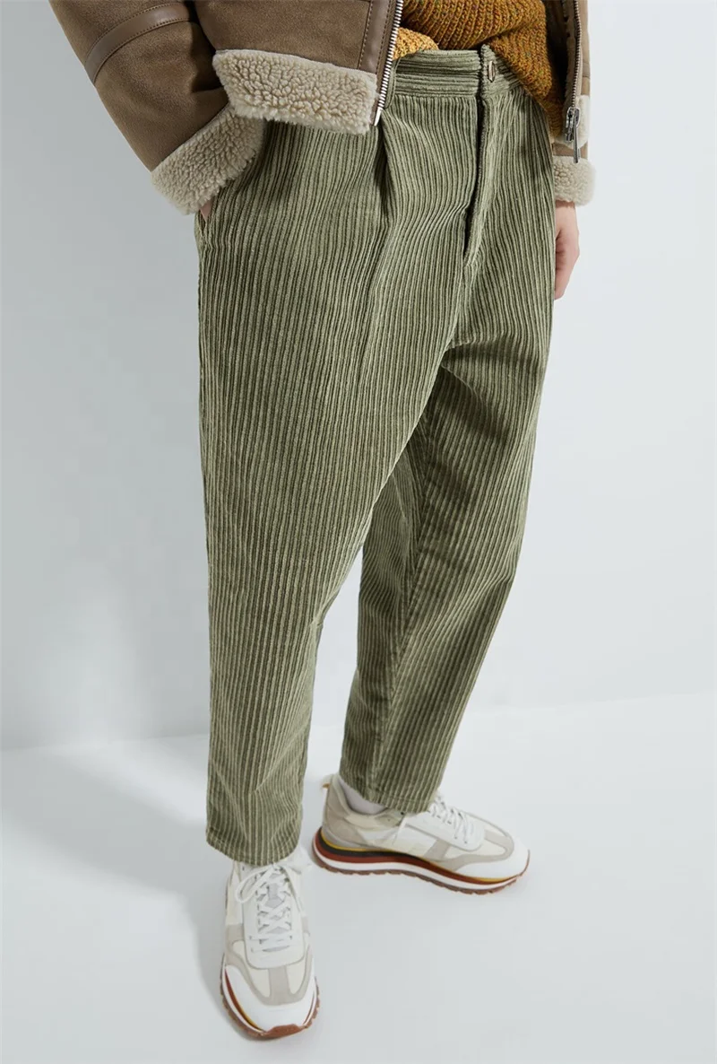 Custom spring  green loose chino corduroy pants for men custom sweatpants corduroy cargo jogging fleece jogger