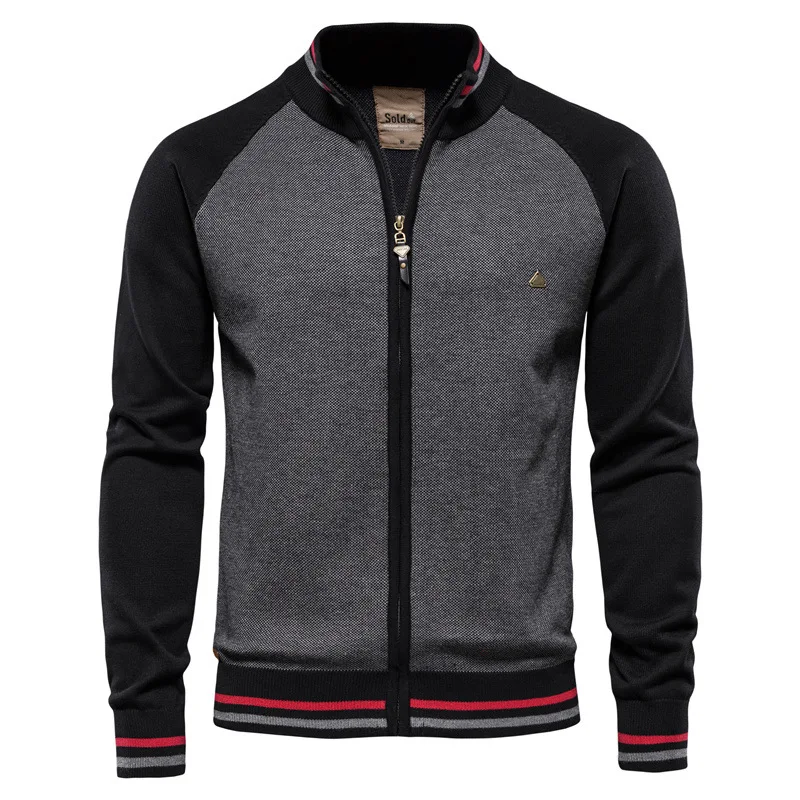High quality cotton casual patchwork slim fit knit coat zip up sweater cardigan