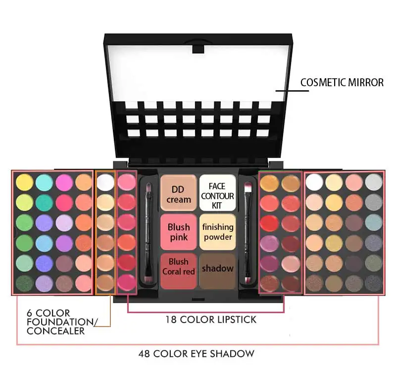 Wholesale 78 colors Eyeshadow Face Foundation Blush Lipgloss Professional All In One Make Up Women Cosmetics Kit Makeup Set