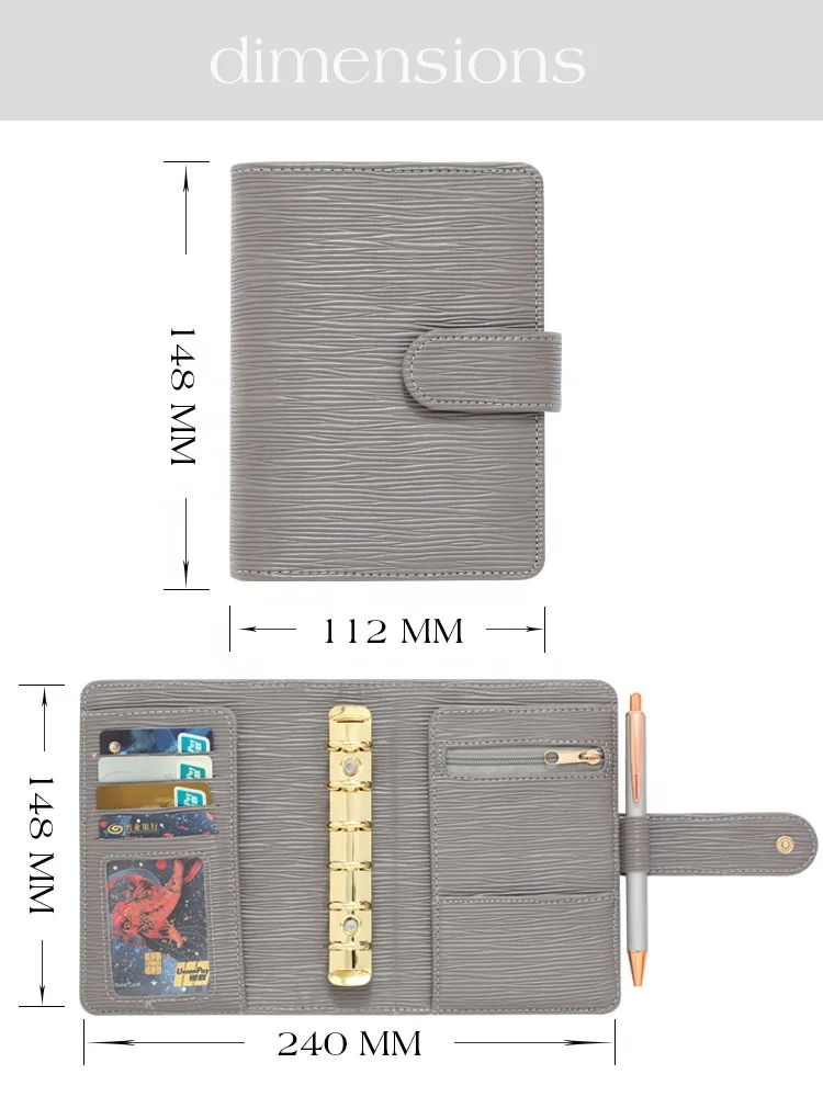 Hongbo Top Gift 19-Color Embossed Saffiano Epi Leather A7 Gold Ring Cash Budget Binder Organizer with Cash Envelope Available