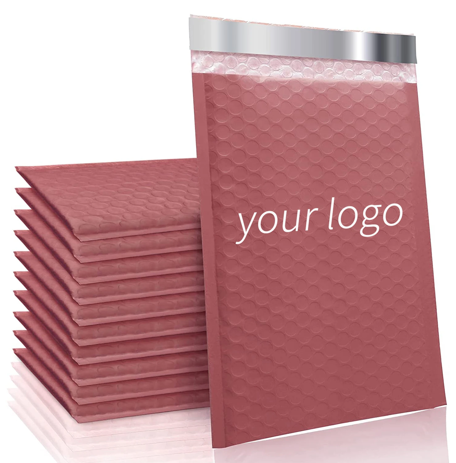 Custom 4X8 6X10 PolyMailer Bubble Bag Padded Shipping Envelope Coffee Silver Rose Gold Matte Metallic Bubble Mailers With Logo