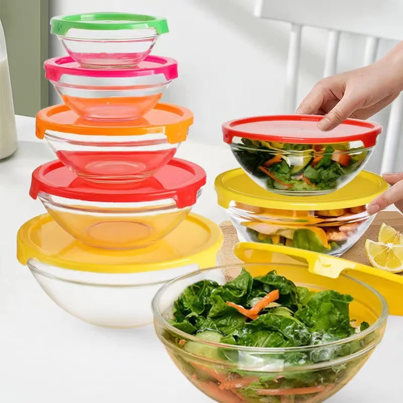 High borosilicate heat resistant glass salad bowl with lid