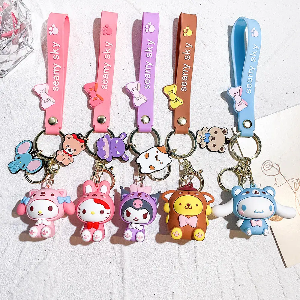 Anime Cute Kuromi Melody Keychain Kawaii Cartoon Frog Cinnamoroll Penguin Women Bag Pendant Key Chain sanrio wholesale