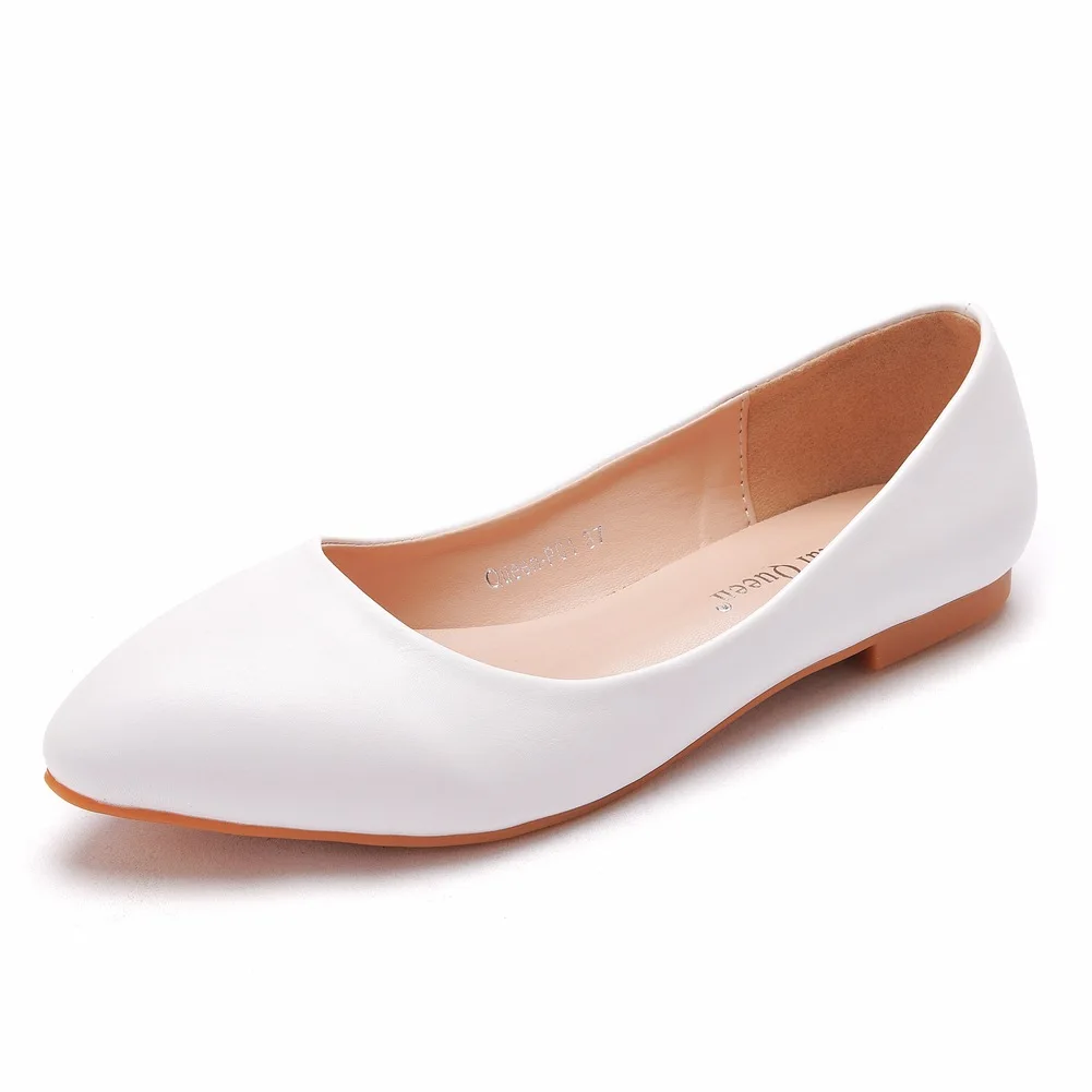 Ballet Flats Pointed Toe Comfortable Pu Leather White Casual Shoes Walking Style Slip on Dress Flats for Women