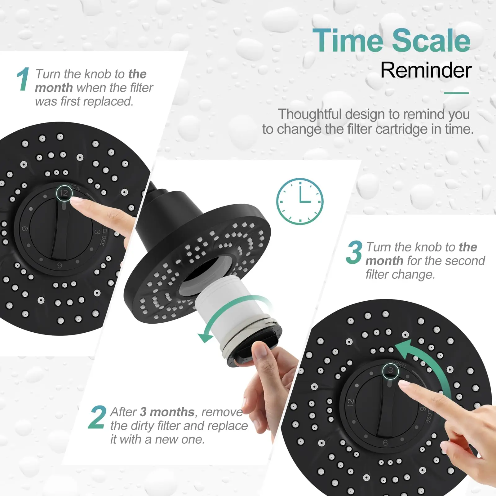 Matte Black 7 Inch Anti-Clog High-Pressure Filtered Shower Head with 20-Stage Filter Filtered Rain Shower Head