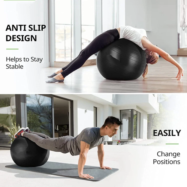 Eco friendly custom logo packaging anti burst gym exercise stability pvc yoga ball 65cm