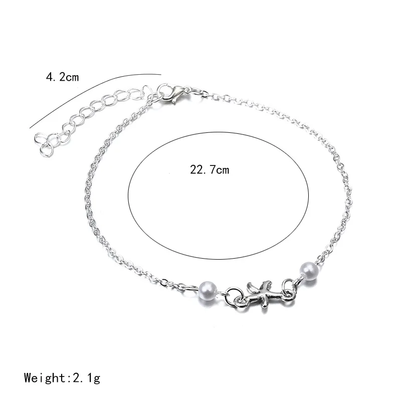 Fashion Alloy Starfish Silver Anklets for Women Support Custom Anklet Jewelry Indian Style Anklets