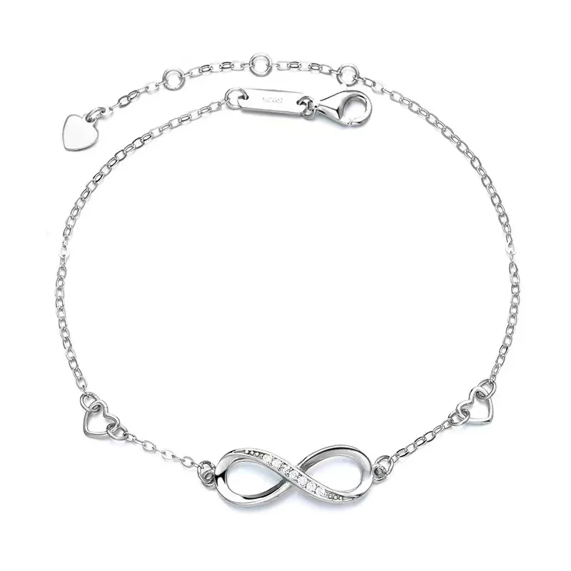 Real 925 silver bracelet, plated platinum shiny zircon female sterling silver bracelet, fashion 8-shape bracelet 18k gold plated