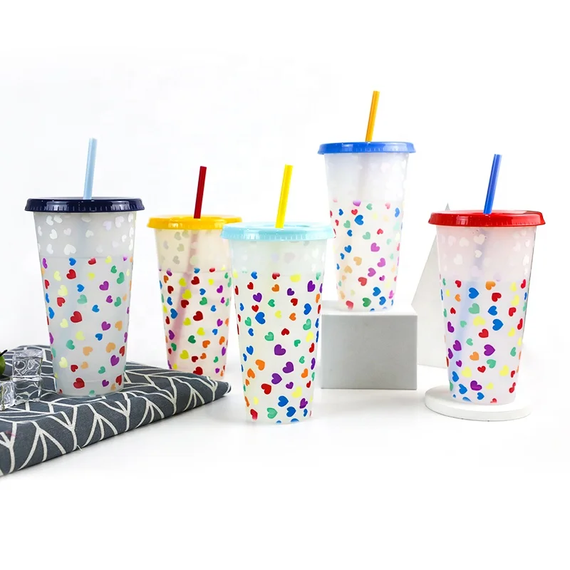 Stock Korean 710ml 24oz Vinyl Confetti Plastic Tumbler Color Changing Cup for cold drink