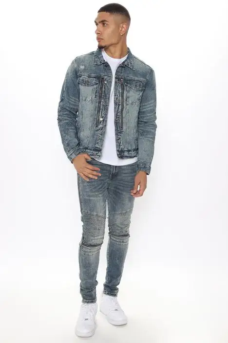 
jean coats mens fashion ripped denim cotton bomber jacket 