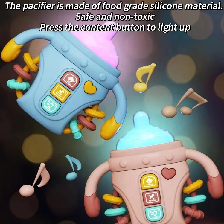 Baby Educational Toys Milk Bottle Shape Silicone Pacifier Music Rattle Toys Early Learning Baby Electric Toys