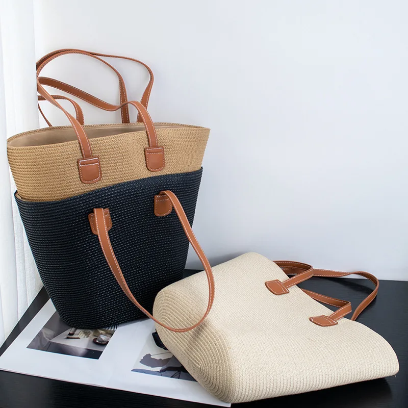 Fashion Summer Weave Shoulder Bag Straw Leather Large Capacity Bags for Women Tote Stylish Beach Vacation Shopping Bags