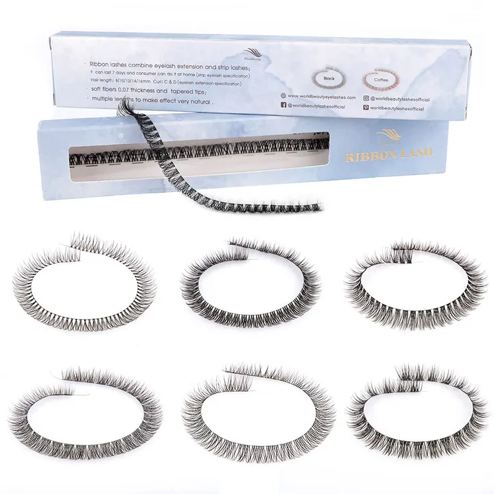 2022 worldbeauty superfine band cluster diy glue-based lash C D curl 8mm -16mm ribbon diy pre cut lashes
